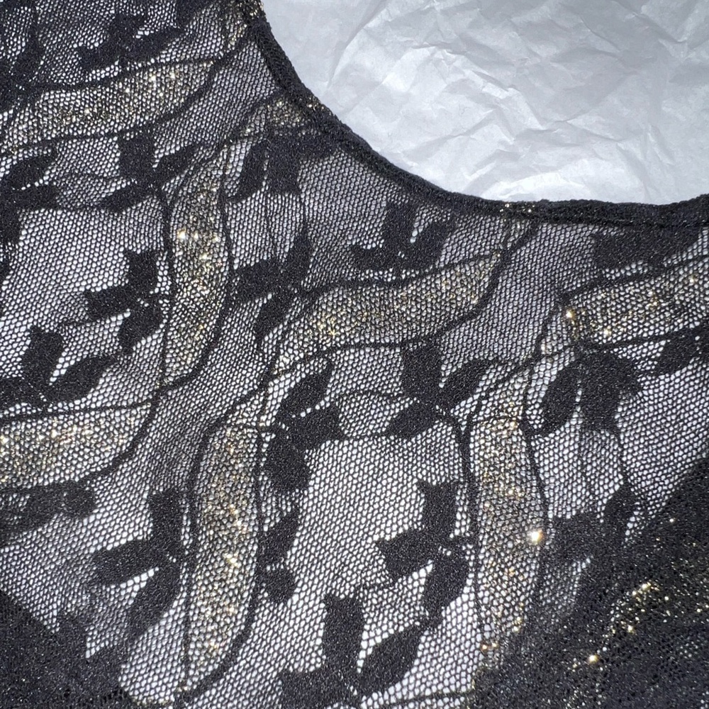 VTG 80s S sheer lace jumpsuit bodycon gold wavy lines disco small roller skating - Picture 3 of 13